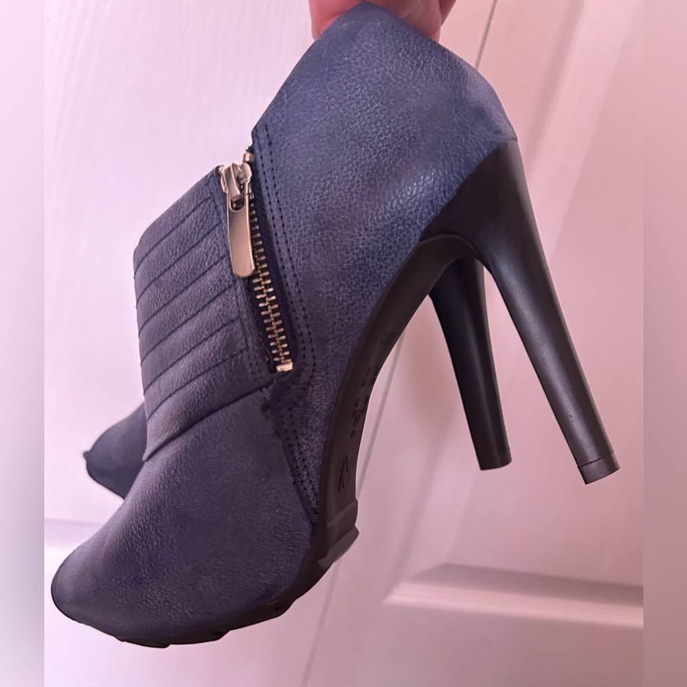 Stunning Ramarim Blue Leather Peep Toe Boots Stiletto Heel Size 9